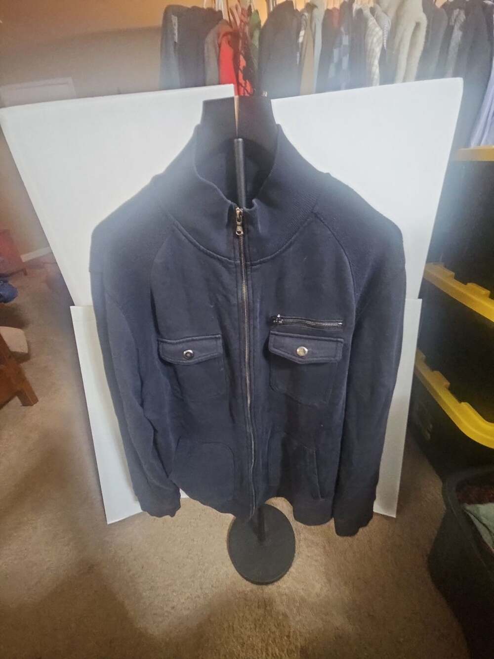 Rock & Republic Full Zip Jacket Size XL Black Mock Neck Utility Pockets